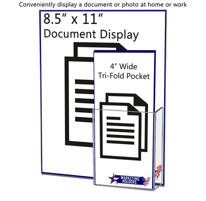 8.5"W x 11"H Wall Sign Holder with Brochure Pocket and Tape