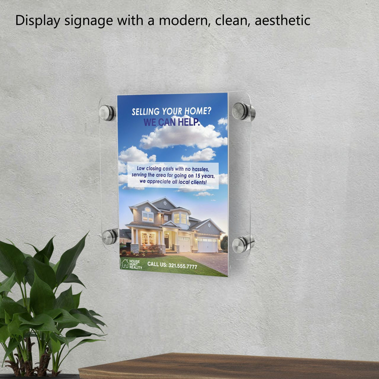 8.5"W x 11"H Sign Holder with Standoffs Business Hours Menu