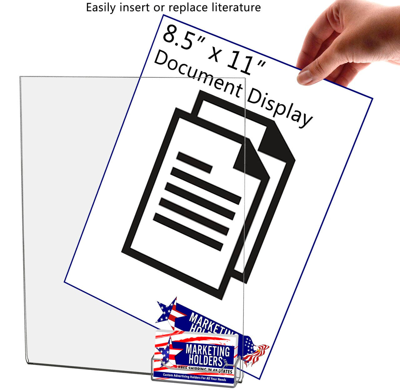 8.5"W x 11"H Wall Sign Holder with Business Card Pocket and Tape