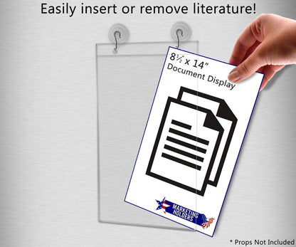 8.5"W x 14"H Window Mount Sign Holder Suction Cup with Hooks