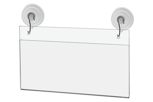 Window Sign Holder 8.75"W x 4"H Display with Suction Cup Hooks