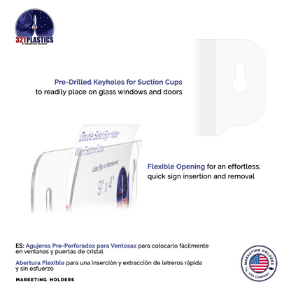 9"W x 4"H Window Sign Holder Double Sided with Suction Cups