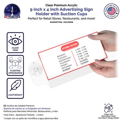 9"W x 4"H Window Sign Holder Double Sided with Suction Cups