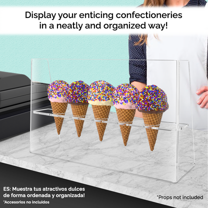 Ice Cream Cone Holder 5 Slot Dessert Display with Sneeze Guard