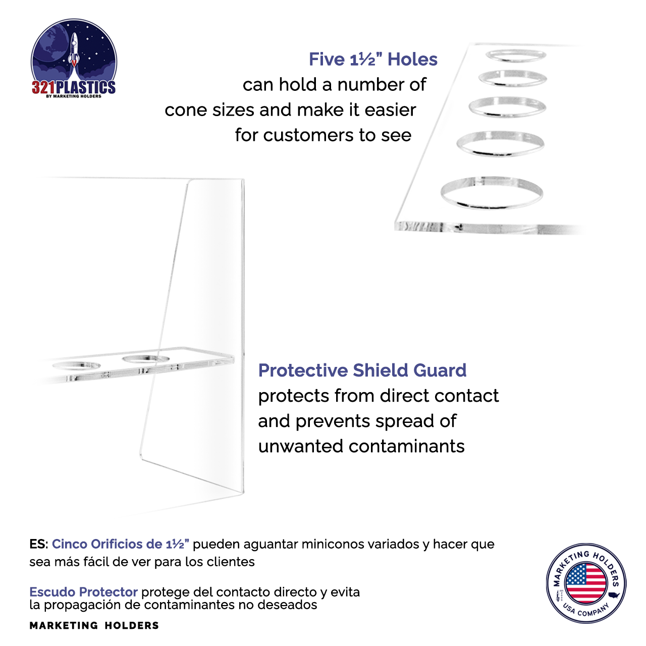 Ice Cream Cone Holder 5 Slot Dessert Display with Sneeze Guard