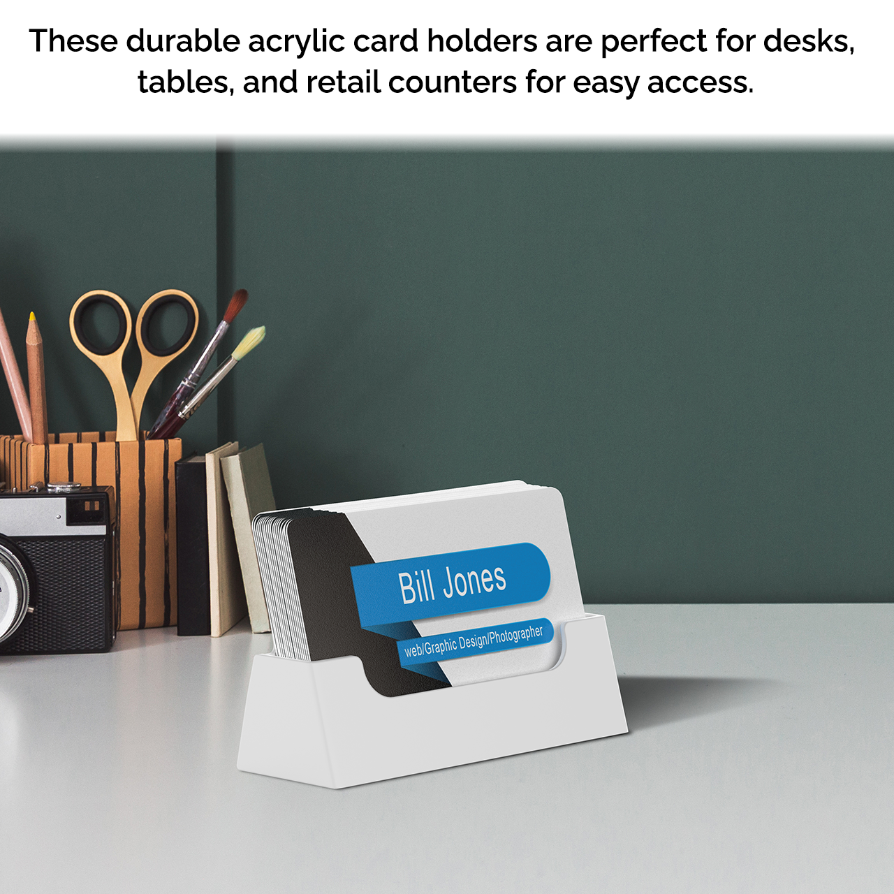 Business Card Holder White Pocket Plastic Horizontal Countertop