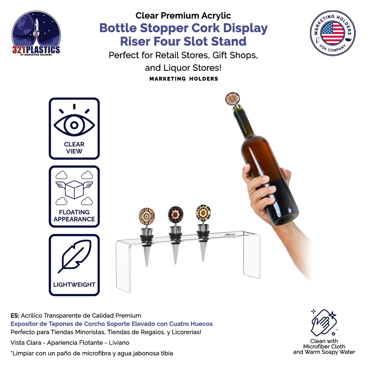 Wine Bottle Stopper 4 Slot Display Riser Tabletop Bar Essentials