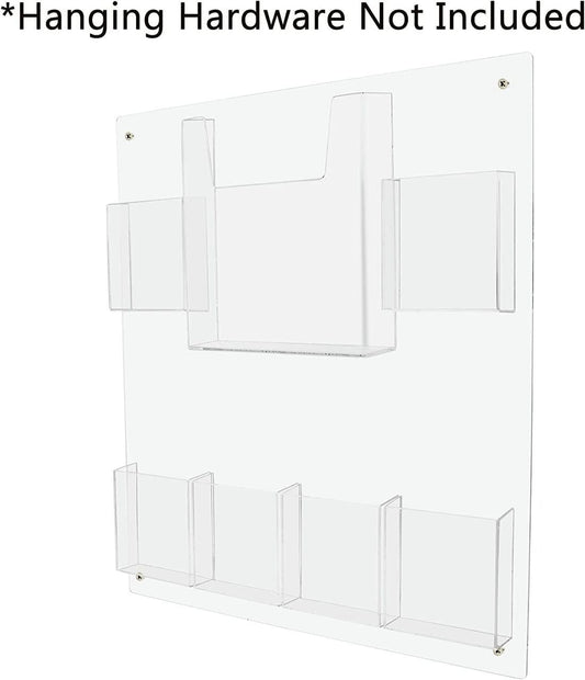 Wall 6 Pocket Brochure Rack for 4"W Trifold Literature with Catalog Holder