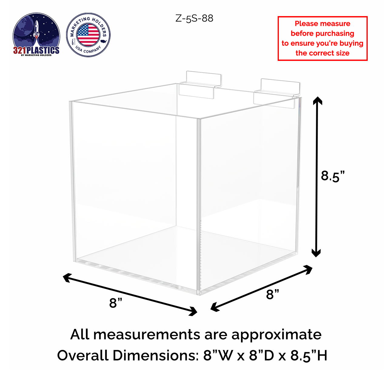 8"W Slatwall Retail Bin Clear Acrylic Merchandise Storage Box