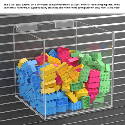 8"W Slatwall Retail Bin Clear Acrylic Merchandise Storage Box