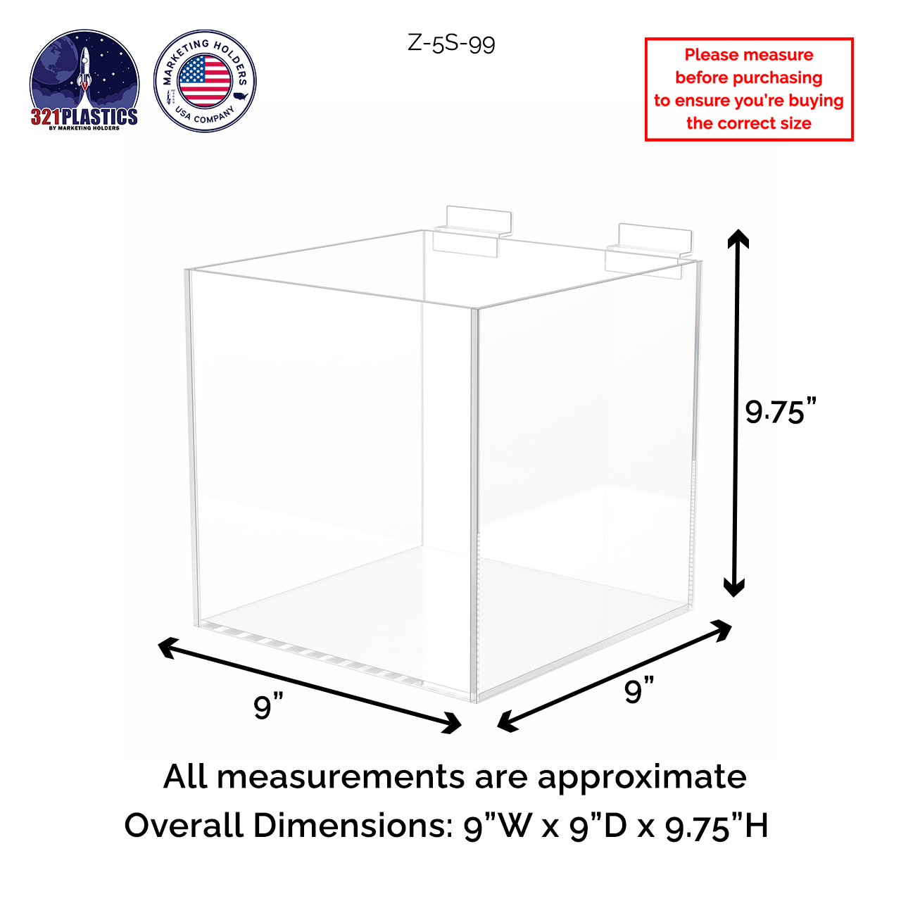 9"W Slatwall Retail Bin Clear Acrylic Merchandise Storage Box