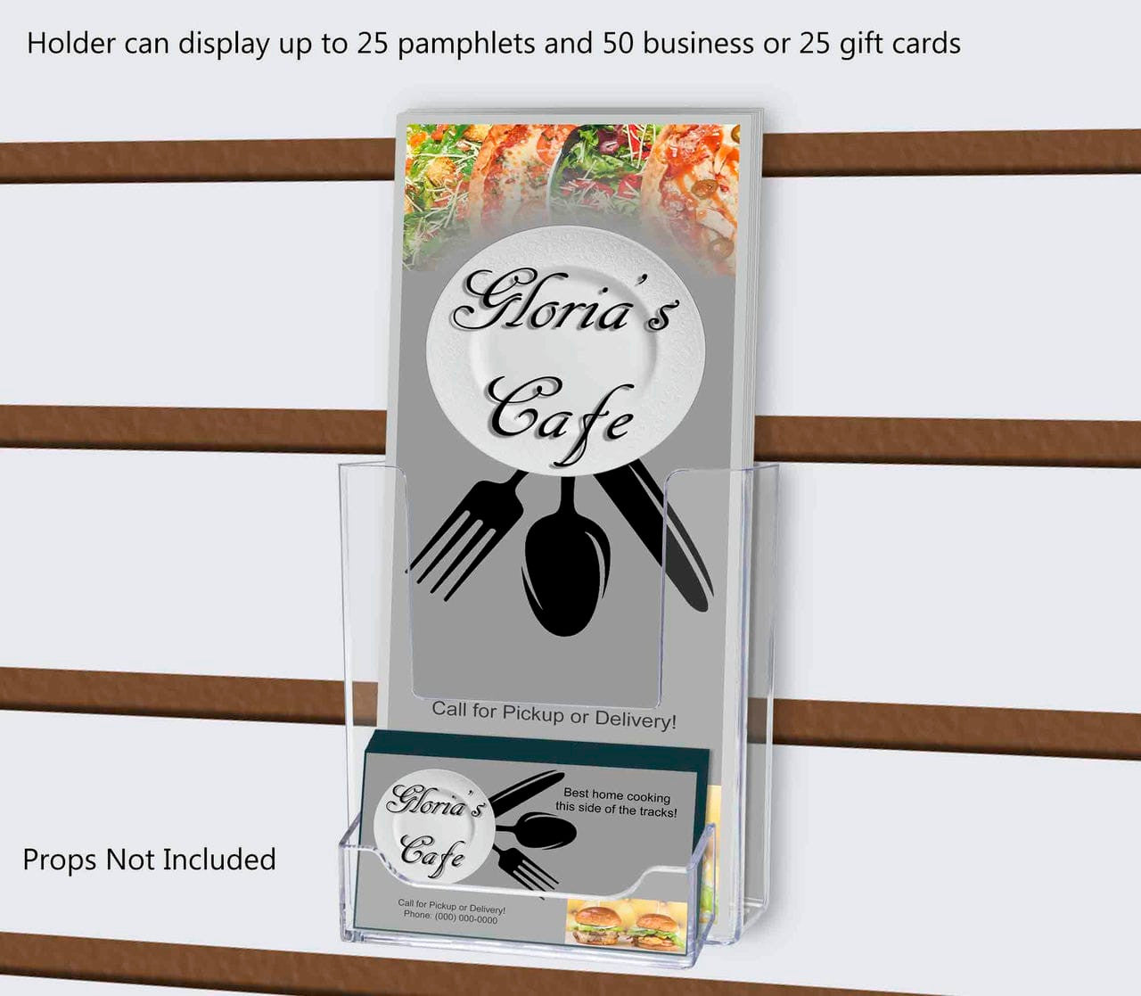 Slatwall 4"W Trifold Brochure Holder with Business Card Slot