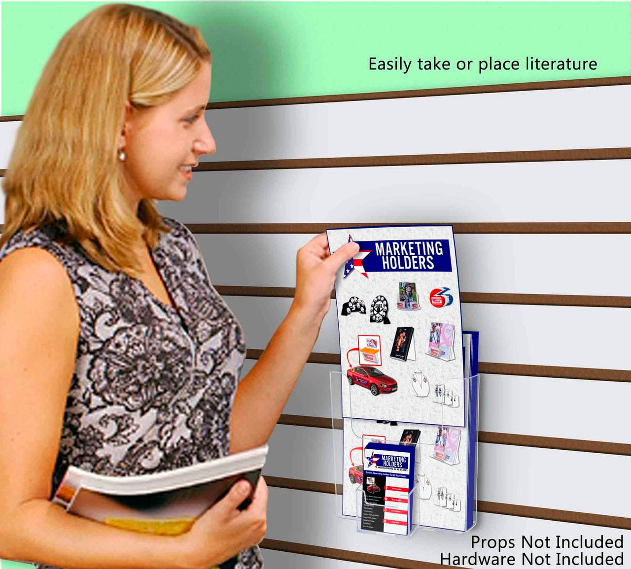 Slatwall 6"W Bifold Brochure Holder with Vertical Card Slot