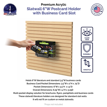 Slatwall 6"W Postcard Holder with Business Card Slot