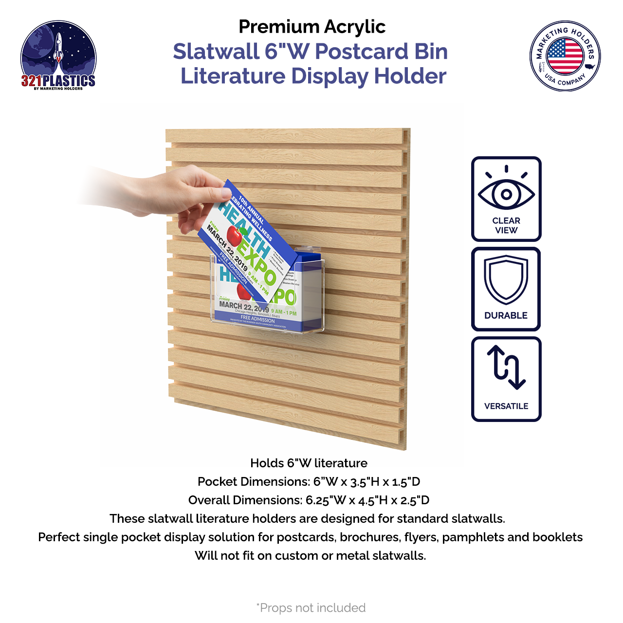 Slatwall 6"W Postcard Bin Literature Display Holder