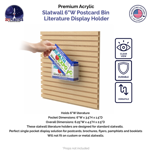 Slatwall 6"W Postcard Bin Literature Display Holder