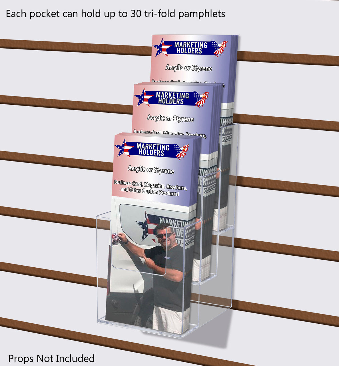 Slatwall 4"W Brochure Holder 3 Tier Rack Card Display