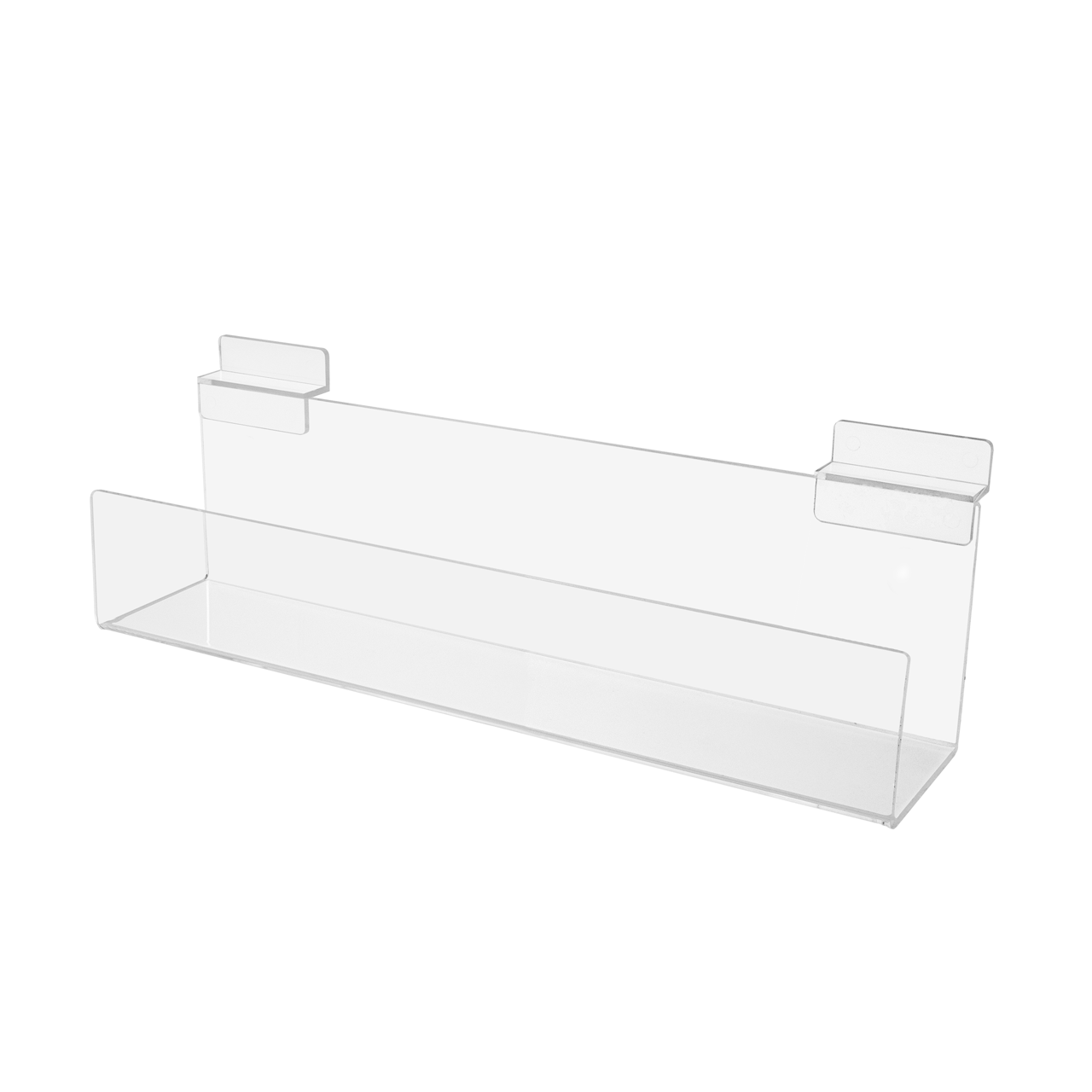 Slatwall 12"W Floating J Shelf Clear Acrylic
