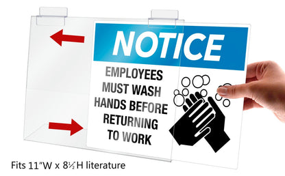 11"W x 8.5"H Slatwall Sign Holder Safety Info Slanted Display