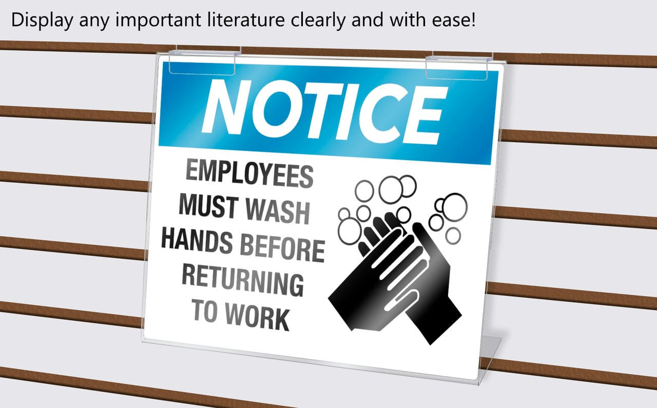 11"W x 8.5"H Slatwall Sign Holder Safety Info Slanted Display