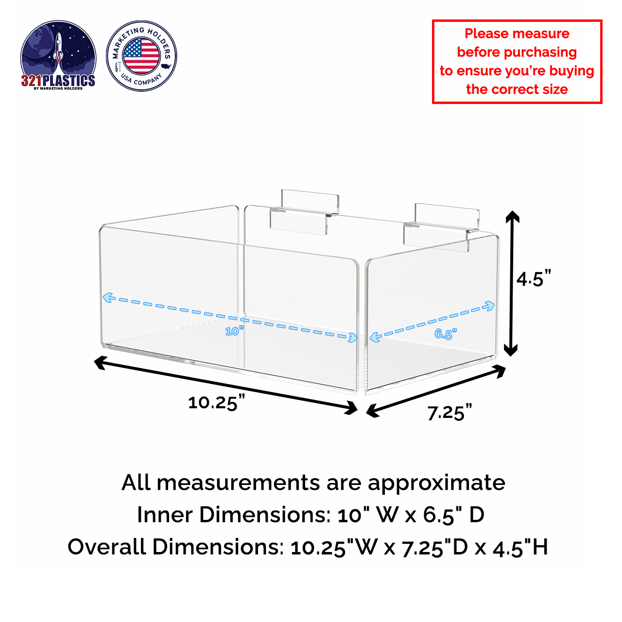 Slatwall 10" Single Compartment Organizer Storage Tray