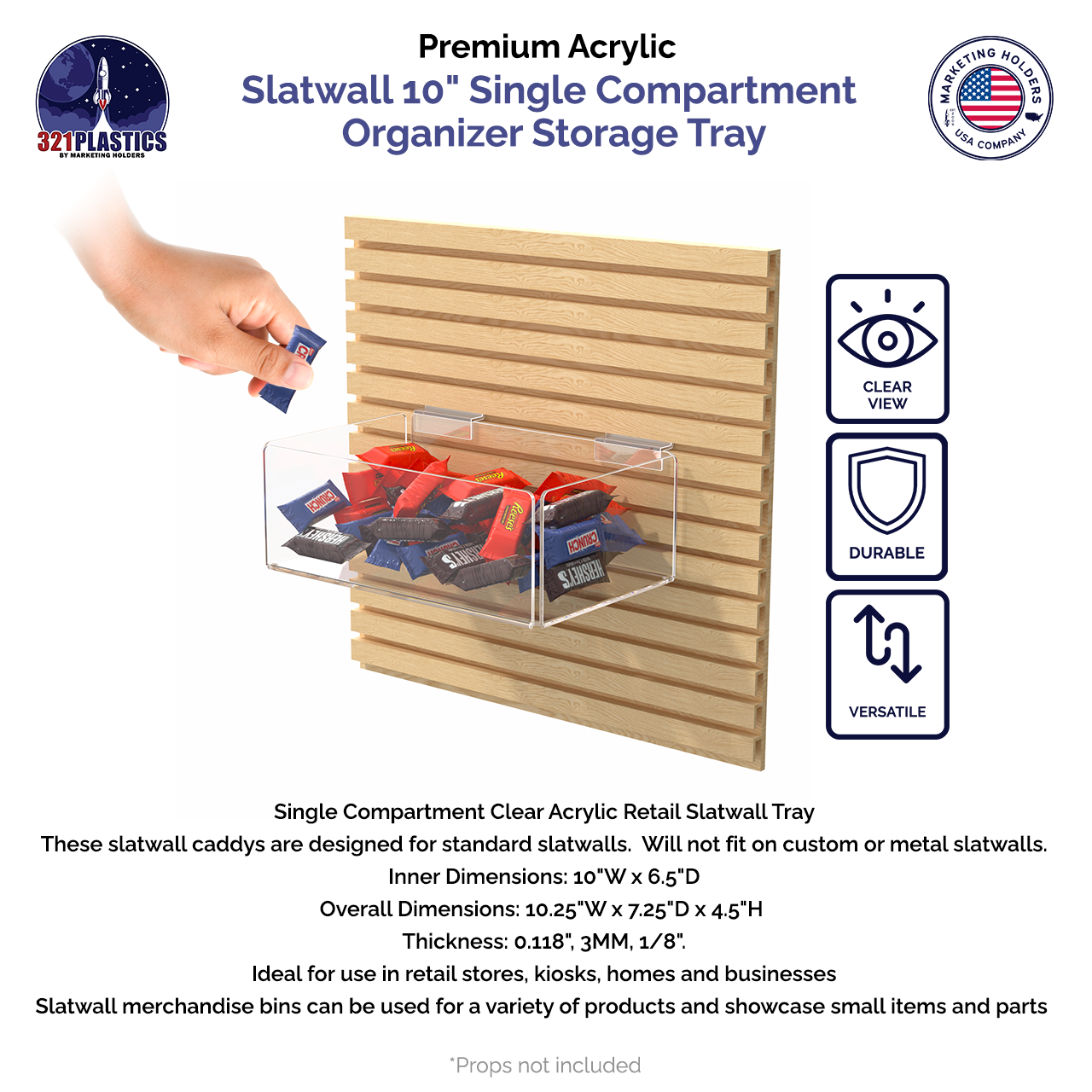 Slatwall 10" Single Compartment Organizer Storage Tray