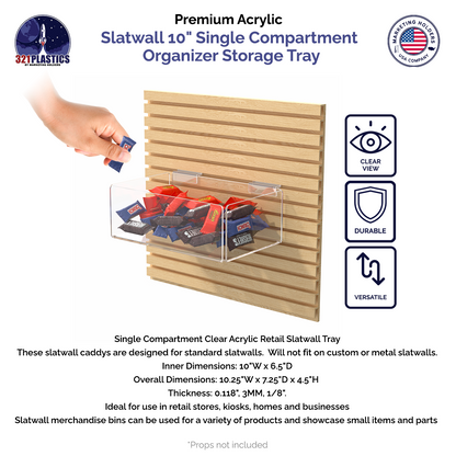 Slatwall 10" Single Compartment Organizer Storage Tray