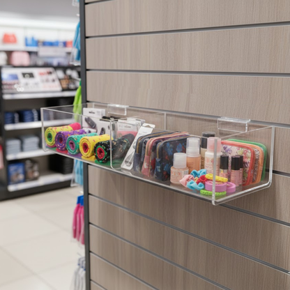 Slatwall 16"W Acrylic 2 Compartment Retail Merchandise Storage Bin