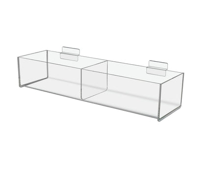 Slatwall 16"W Acrylic 2 Compartment Retail Merchandise Storage Bin