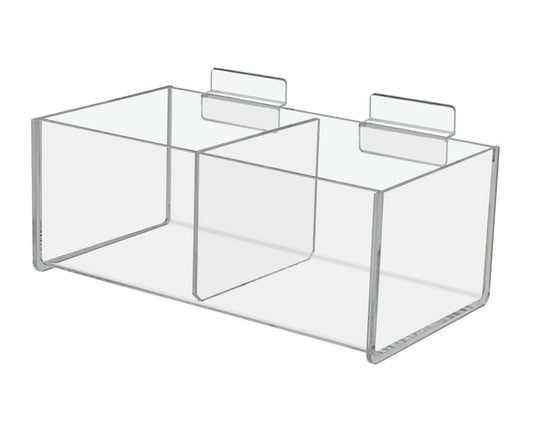 Slatwall 8"W Acrylic 2 Compartment Retail Merchandise Storage Bin