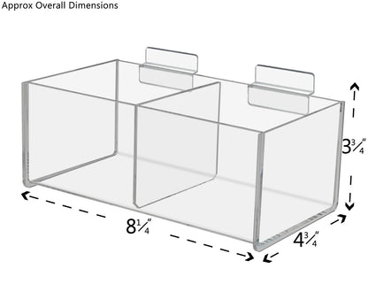 Slatwall 8"W Acrylic 2 Compartment Retail Merchandise Storage Bin