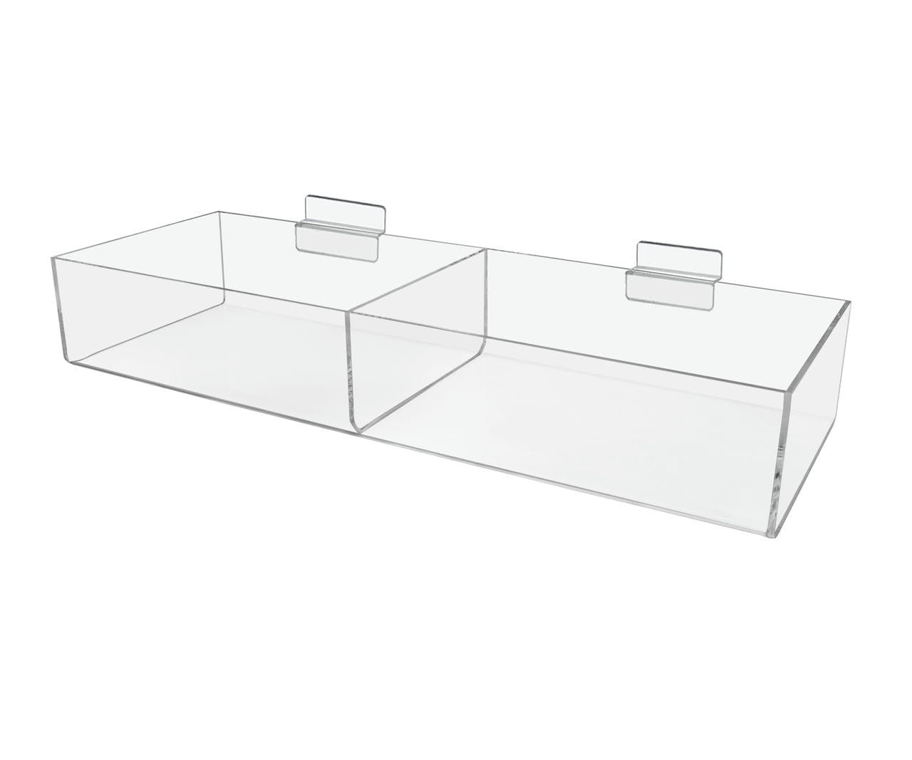 Slatwall 16.75"W Acrylic 2 Compartment Retail Product Storage Bin