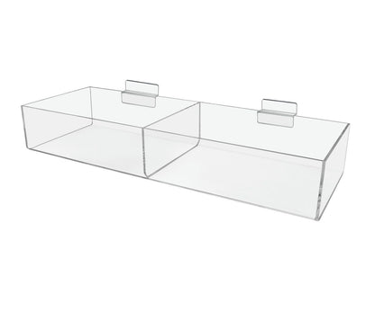 Slatwall 16.75"W Acrylic 2 Compartment Retail Product Storage Bin