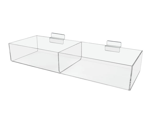 Slatwall 16.75"W Acrylic 2 Compartment Retail Product Storage Bin