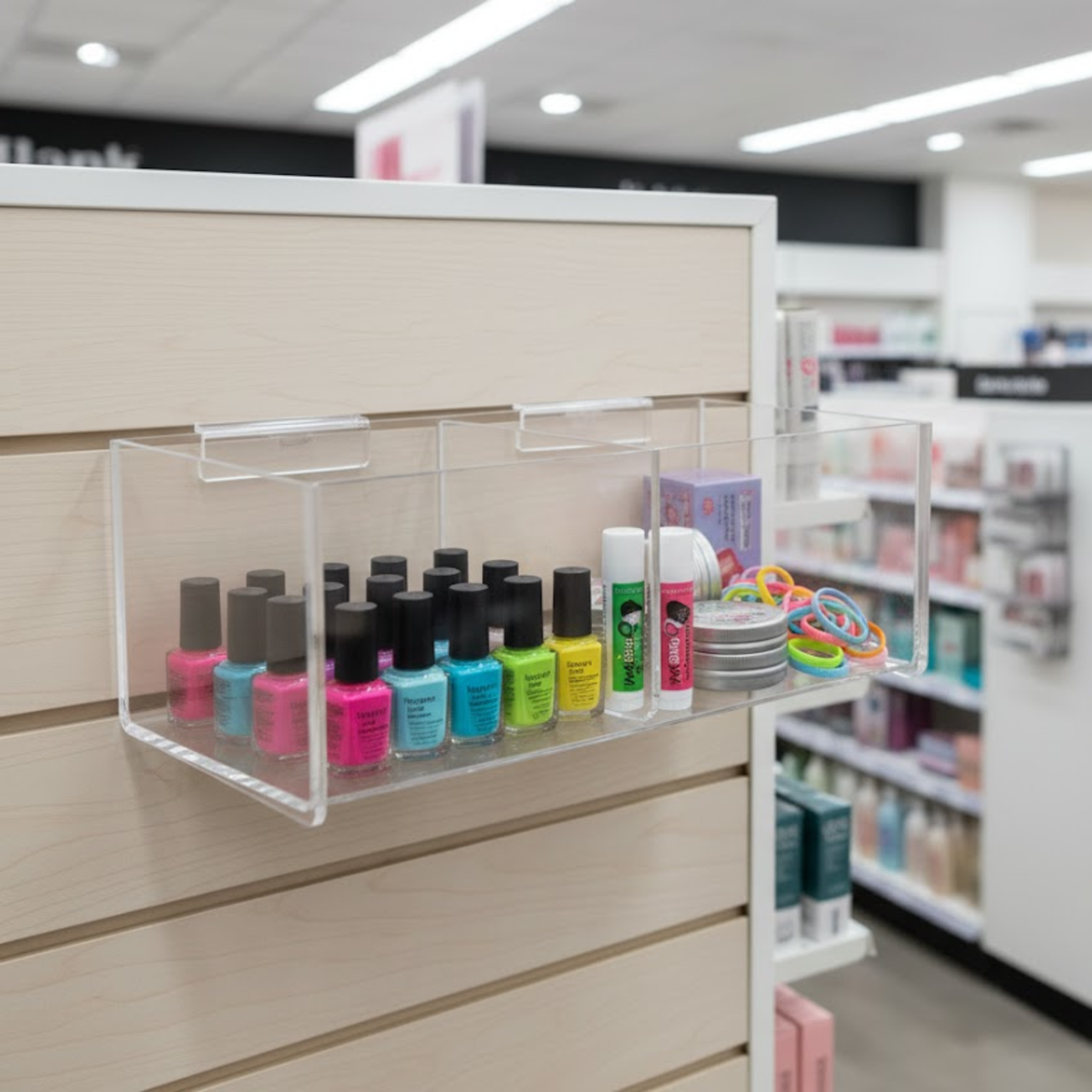 Slatwall 8"W Acrylic 2 Compartment Retail Merchandise Storage Bin