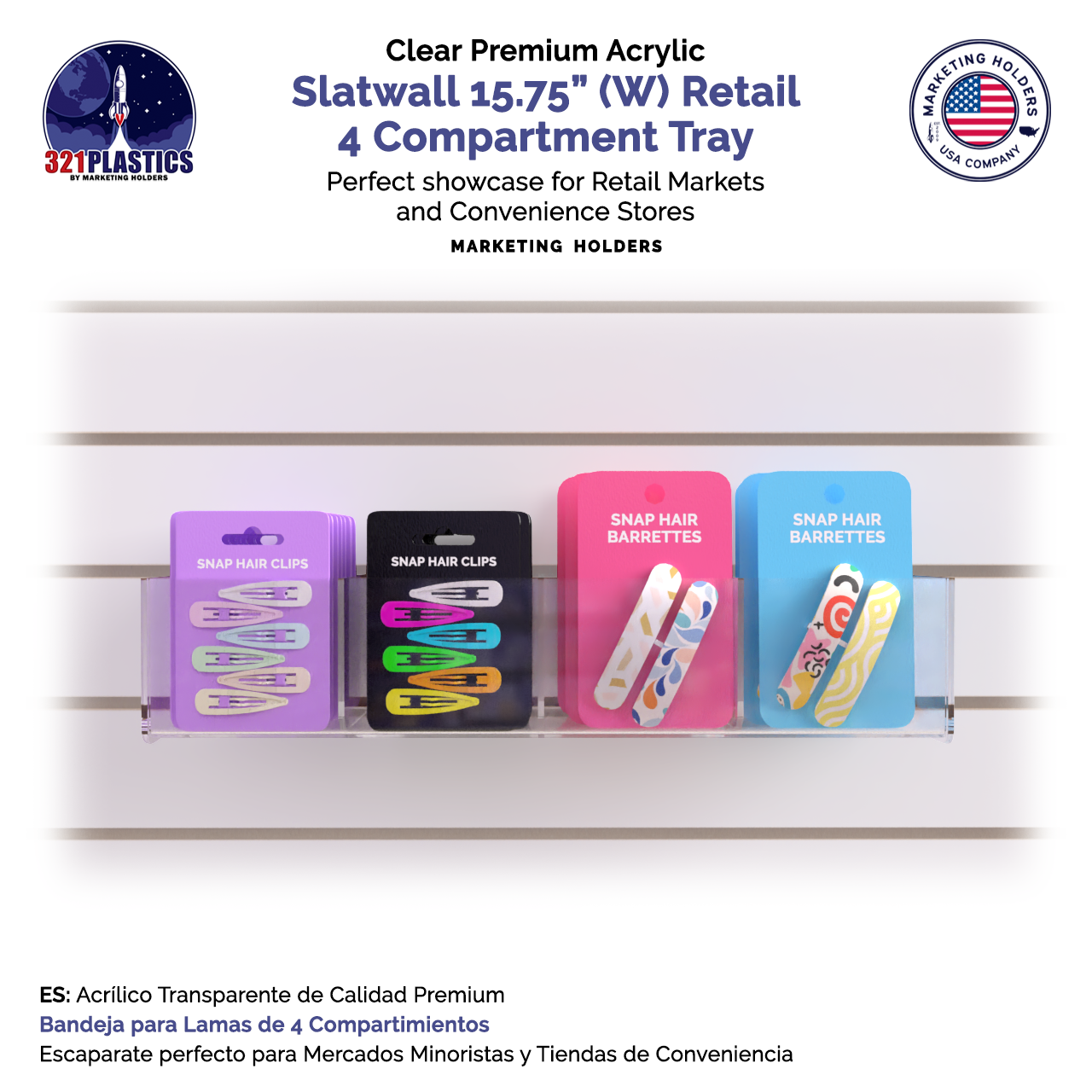 Slatwall 15.75"W Acrylic 4 Compartment Retail Product Storage Bin