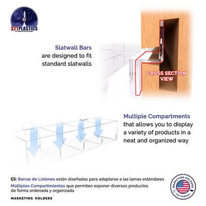 Slatwall 15.75"W Acrylic 4 Compartment Retail Product Storage Bin