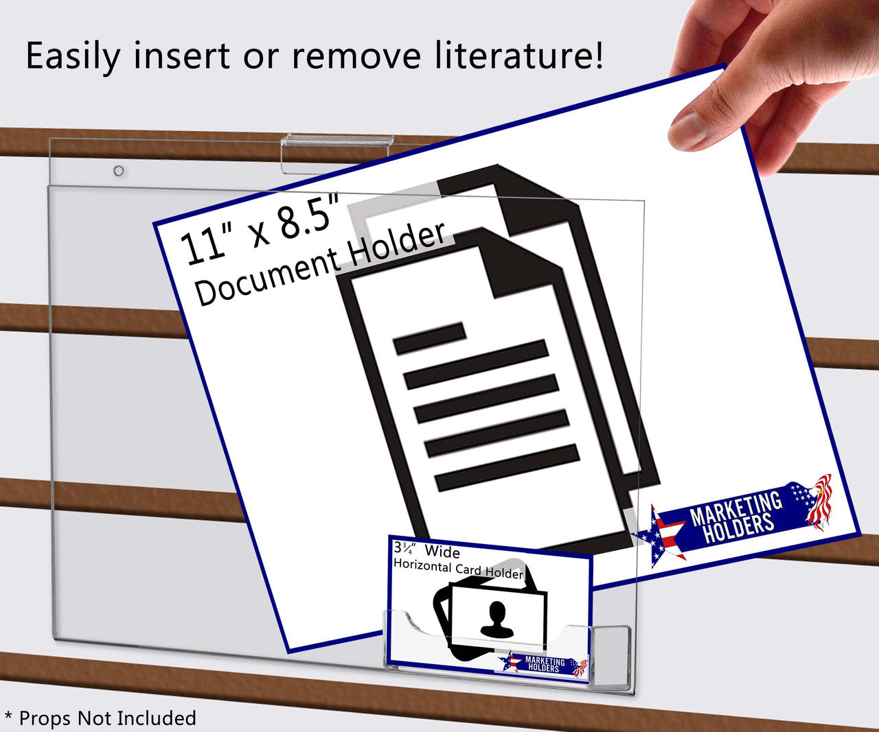 11"W x 8.5"H Slatwall Sign Holder with Business Card Pocket