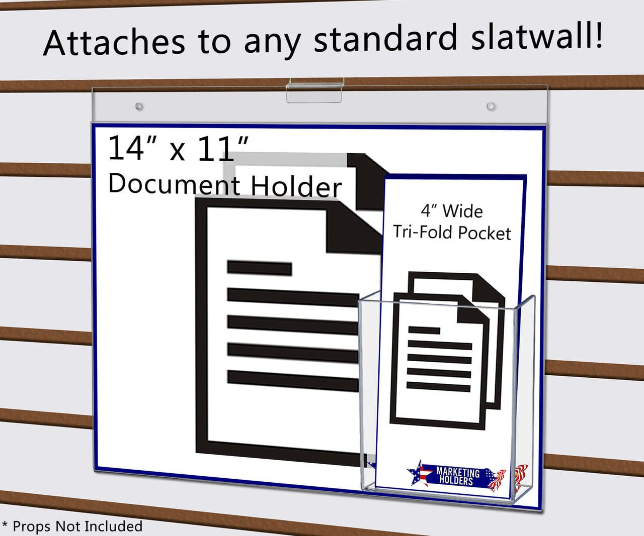 14"W x 11"H Slatwall Promotional Sign Holder with Brochure Slot