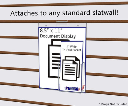 8.5"W x 11"H Slatwall Sign Holder with Trifold Brochure Pocket