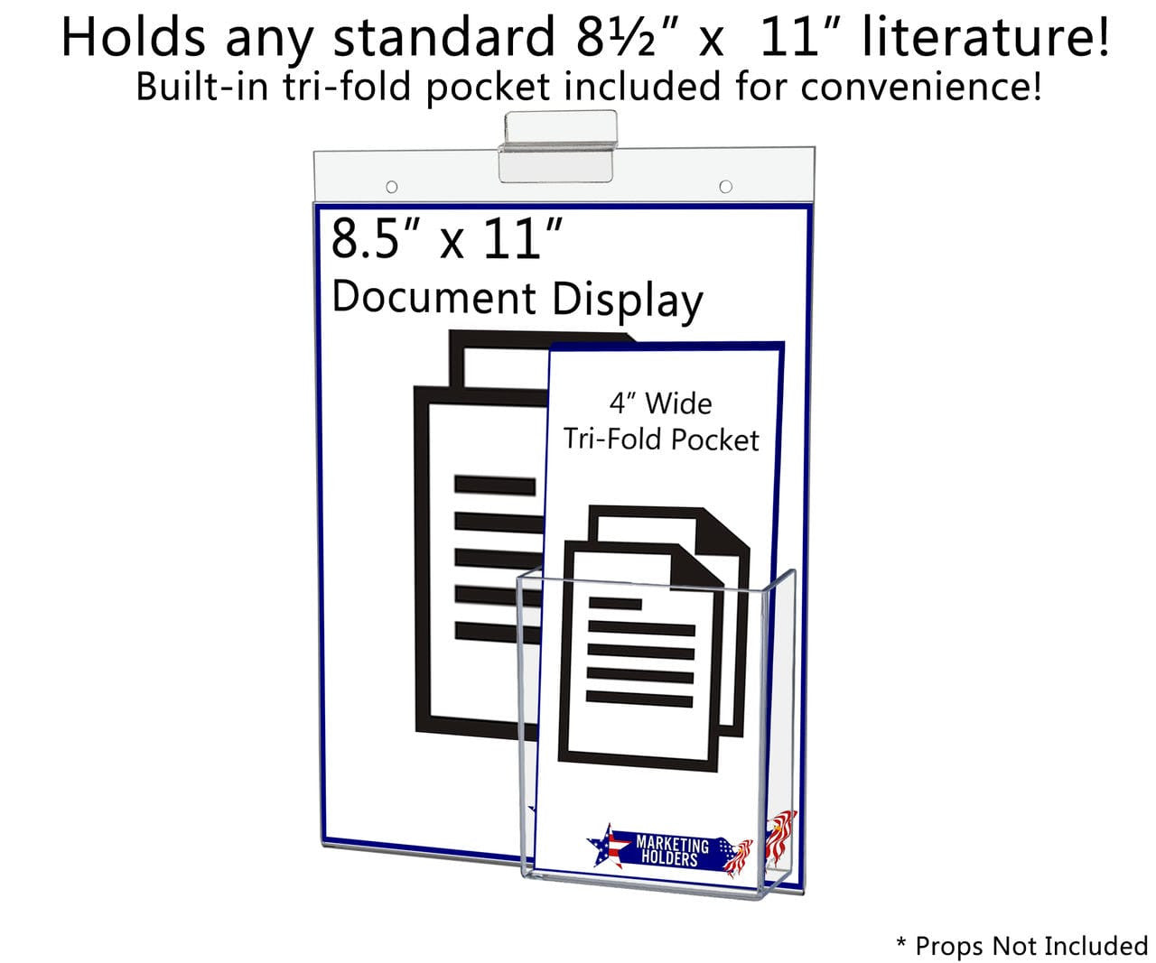 8.5"W x 11"H Slatwall Sign Holder with Trifold Brochure Pocket