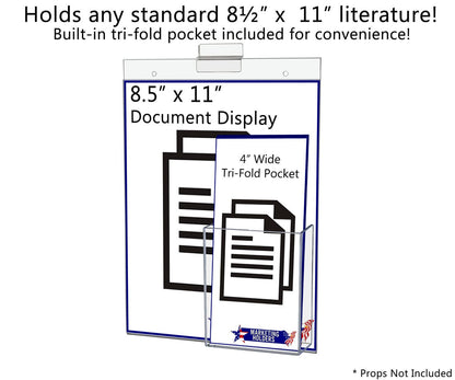 8.5"W x 11"H Slatwall Sign Holder with Trifold Brochure Pocket