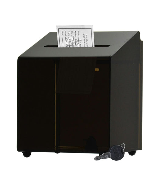 6.5"W Locking Fundraiser Ballot Box Smoke Colored Acrylic