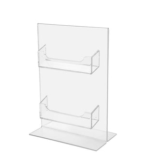 5"W x 7"H Bottom Load Acrylic Sign Holder - Double Sided Table Tent (Dual Business Card Pockets)