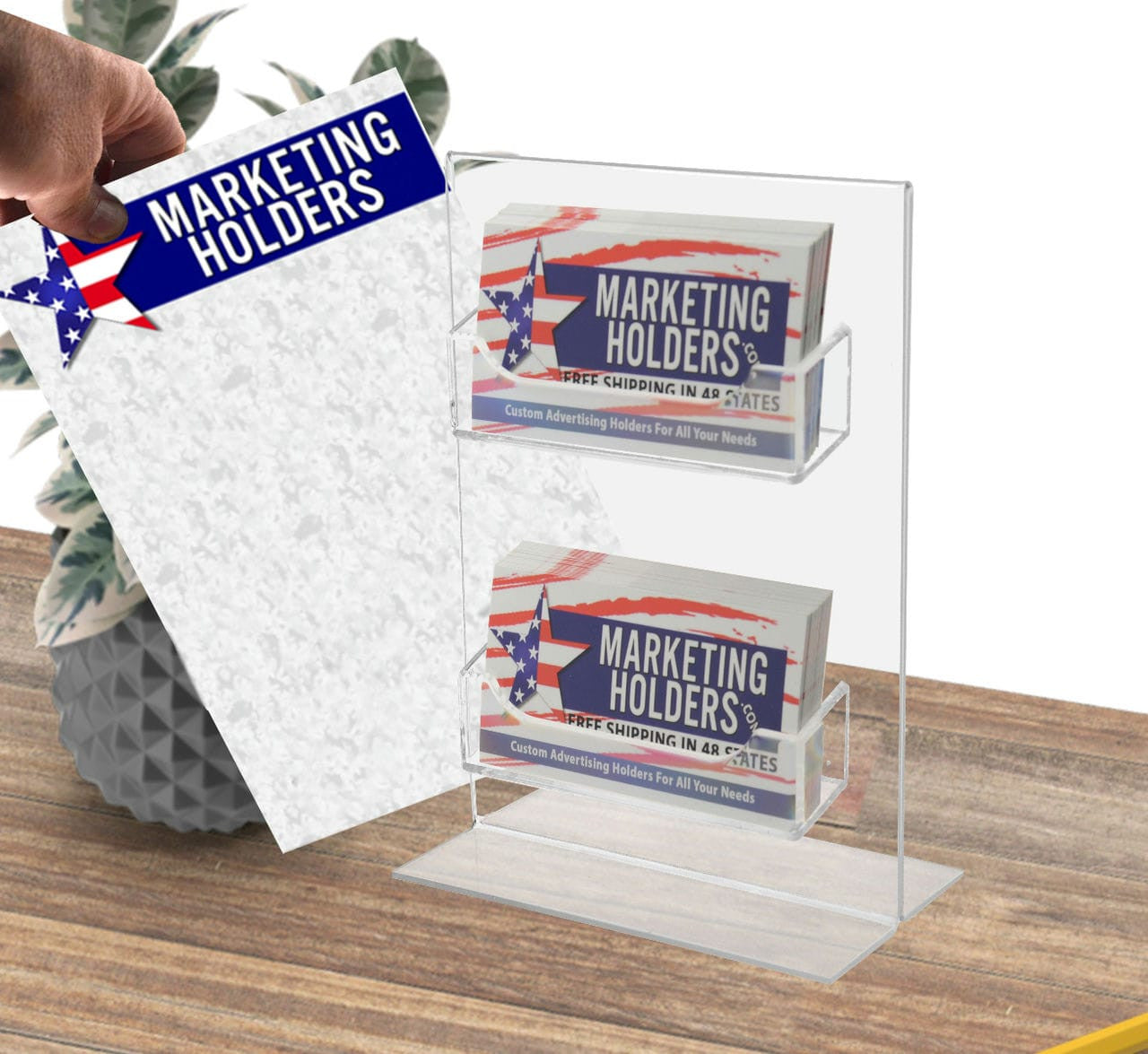 2 Pocket Business Card Holder 5"W x 7"H Sign Insert Display Stand