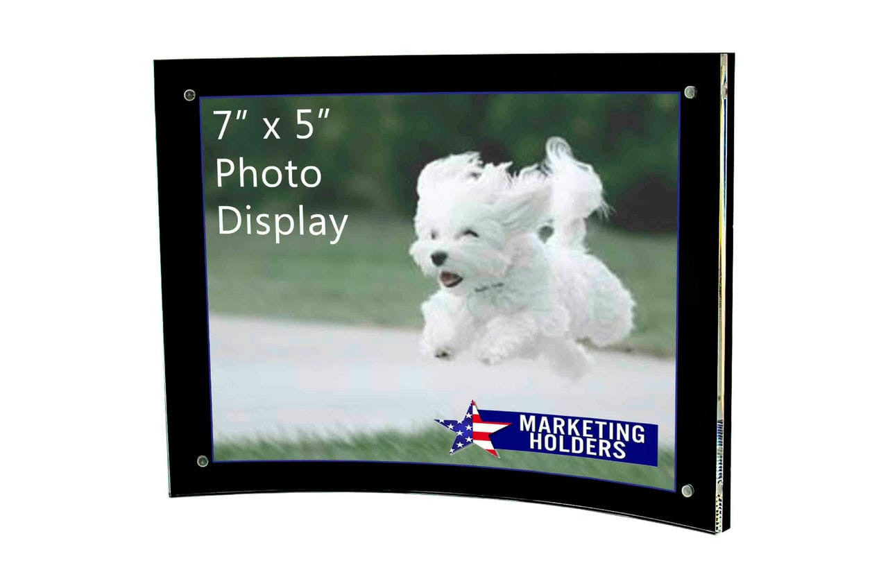 7"W x 5"H Curved Photo Stand Small Sign Holder with Black Border