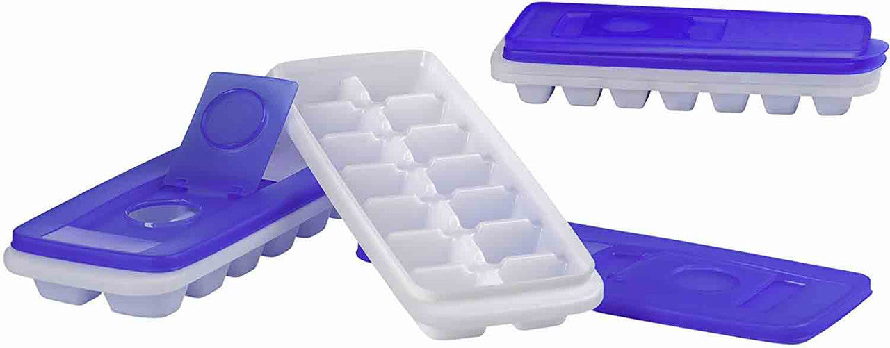 Ice Cube Tray with Lid No Spill Stackable Set Removable Covers