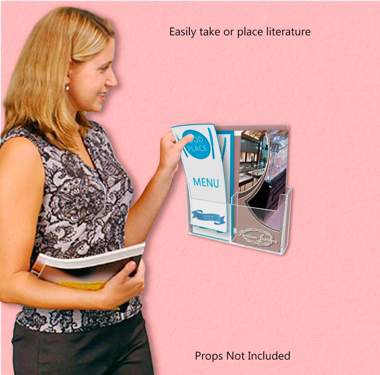 Trifold Holder 2 Pocket for 4"W Brochures Wall Mount