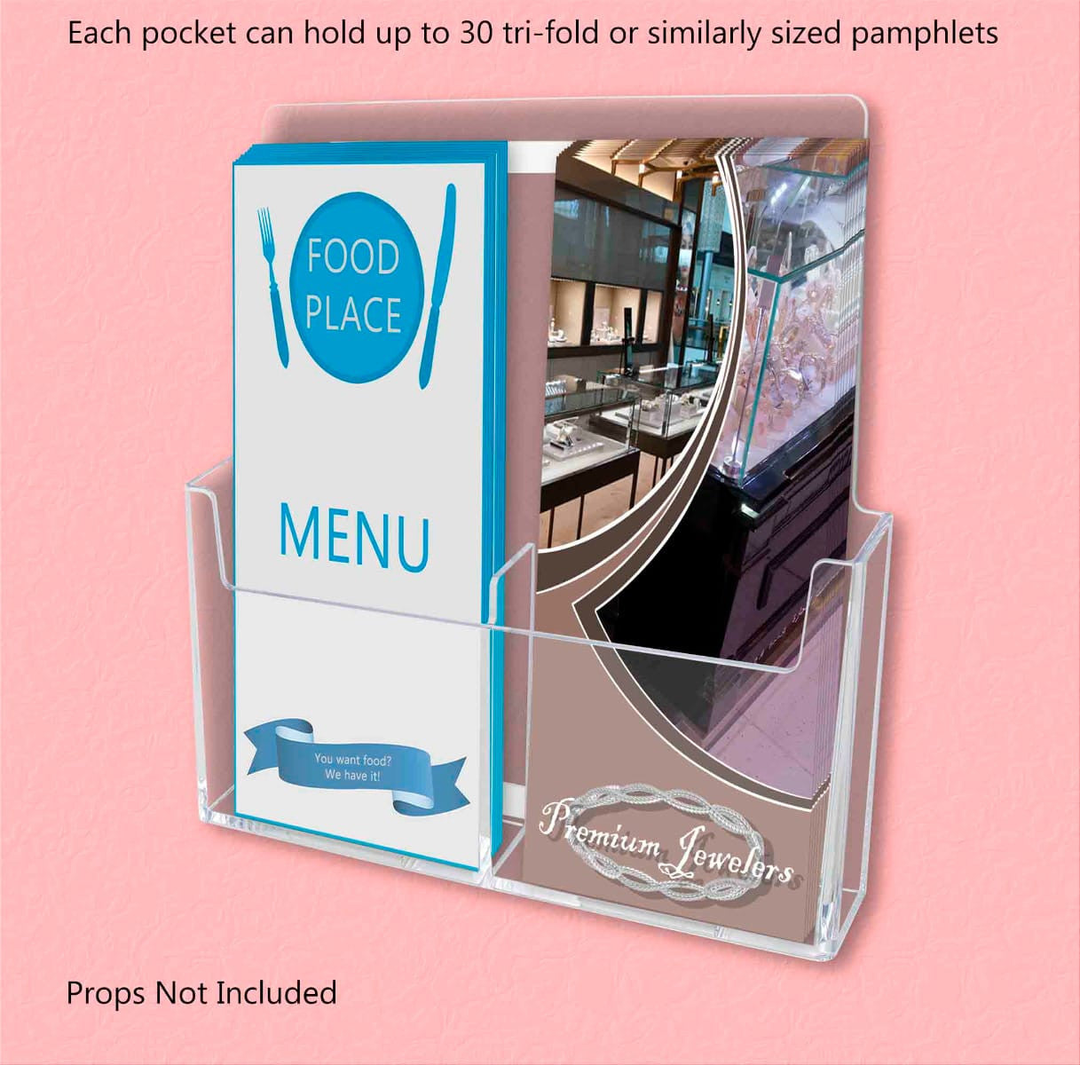 Trifold Holder 2 Pocket for 4"W Brochures Wall Mount