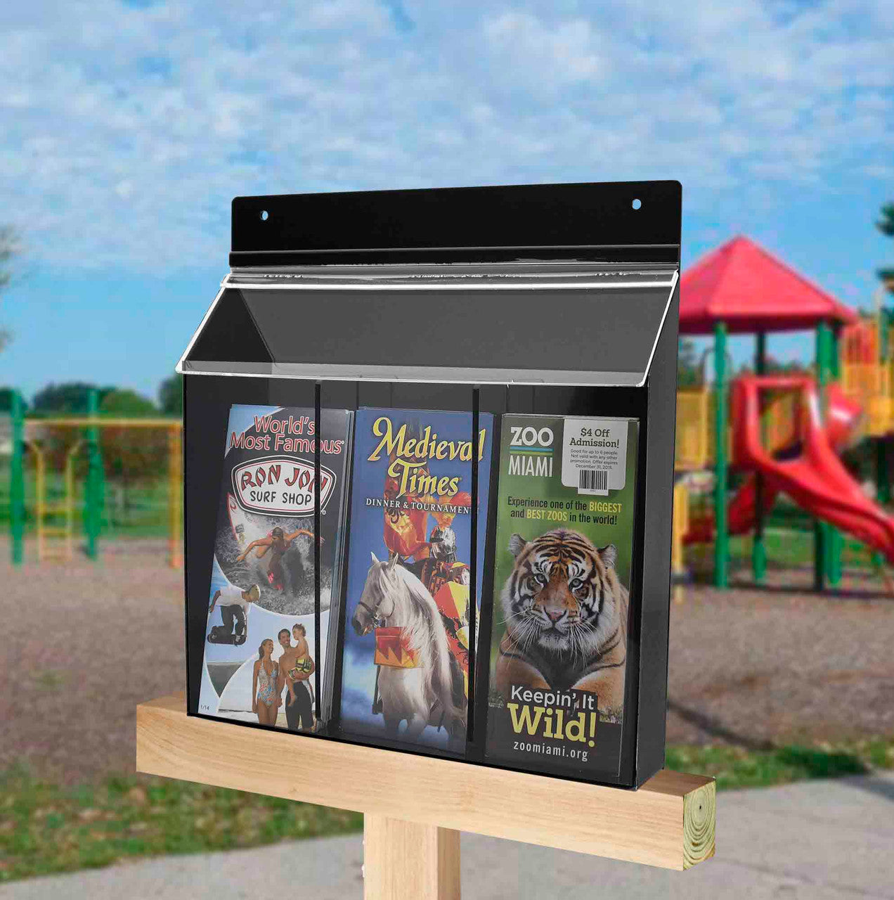 4"W x 9"H Outdoor Trifold Holder Clear and Black with Card Pocket